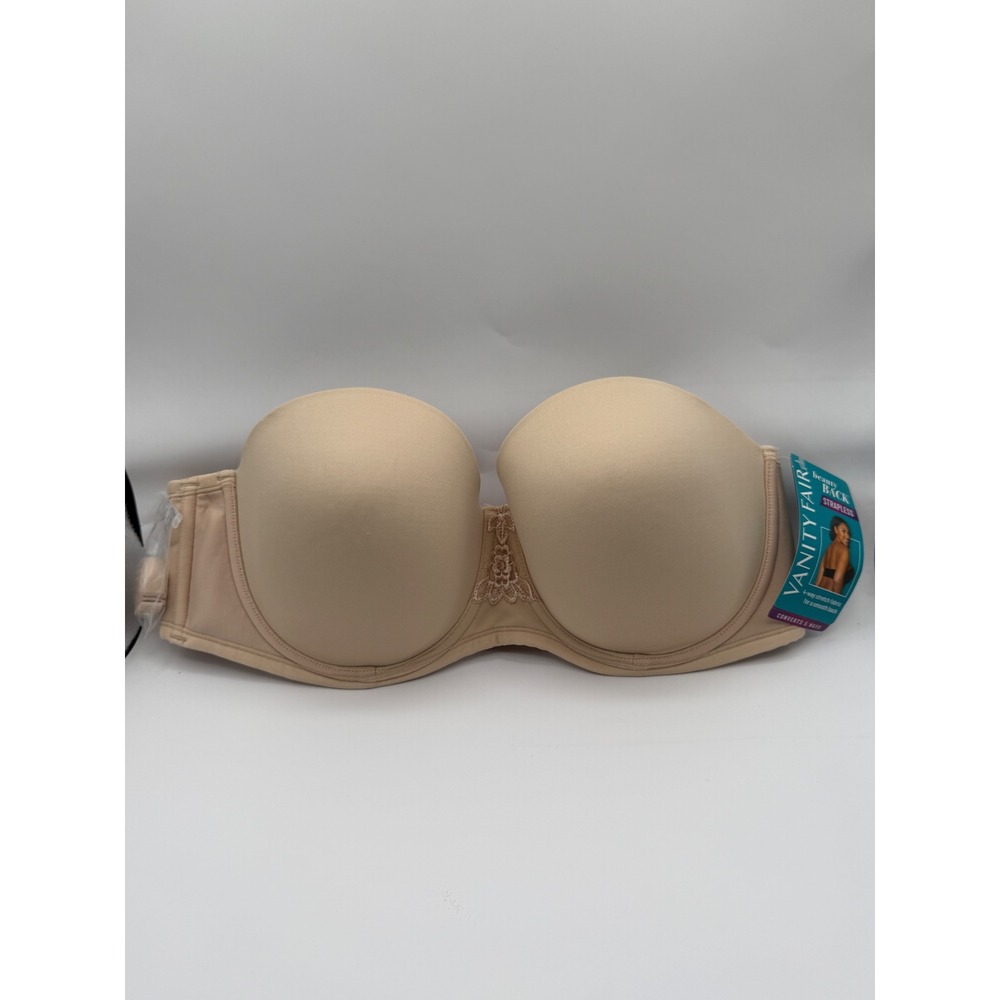 Vanity Fair Beauty Back Strapless Bra Women 42C Rose Beige 5-way Convertible NEW - Picture 1 of 7